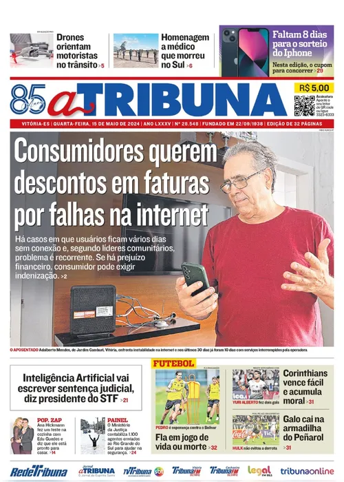 Imagem ilustrativa da imagem Confira os destaques do jornal A Tribuna desta quarta-feira