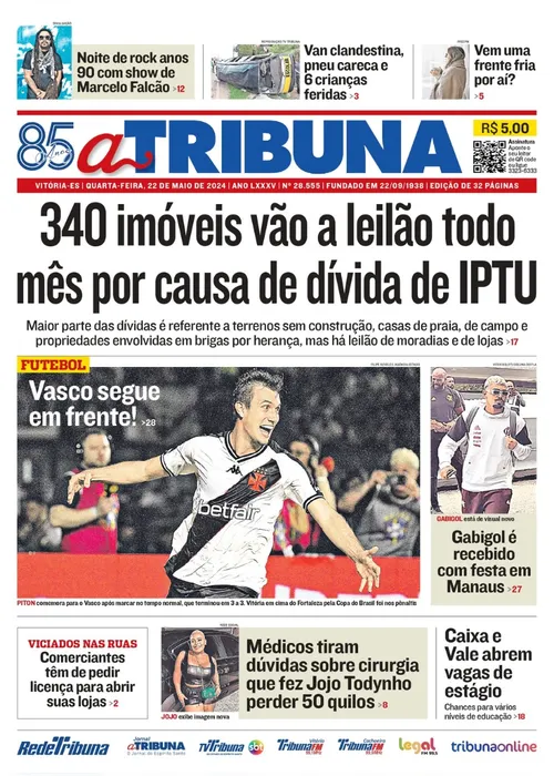 Imagem ilustrativa da imagem Confira os destaques do jornal A Tribuna desta quarta-feira