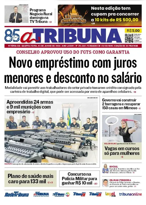 Imagem ilustrativa da imagem Confira os destaques do jornal A Tribuna desta quarta-feira