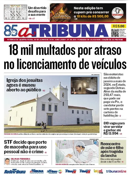 Imagem ilustrativa da imagem Confira os destaques do jornal A Tribuna desta quarta-feira