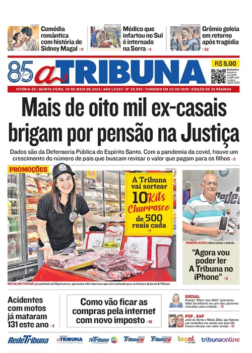 Imagem ilustrativa da imagem Confira os destaques do jornal A Tribuna desta quinta-feira