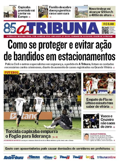 Imagem ilustrativa da imagem Confira os destaques do jornal A Tribuna desta segunda-feira