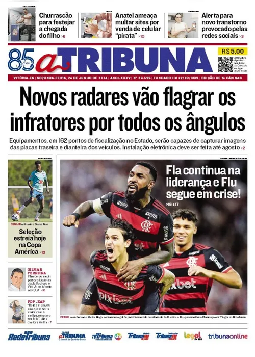 Imagem ilustrativa da imagem Confira os destaques do jornal A Tribuna desta segunda-feira