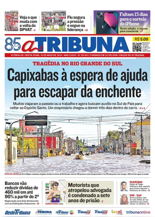 Imagem ilustrativa da imagem Confira os destaques do jornal A Tribuna desta sexta-feira