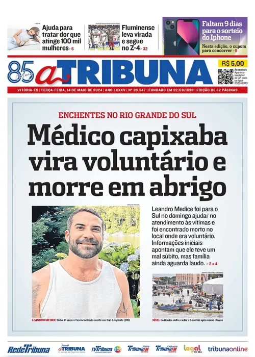 Imagem ilustrativa da imagem Confira os destaques do jornal A Tribuna desta terça-feira
