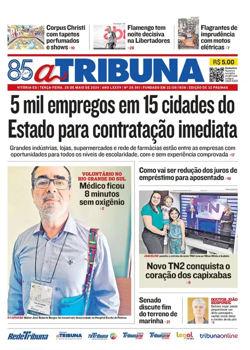 Imagem ilustrativa da imagem Confira os destaques do jornal A Tribuna desta terça-feira