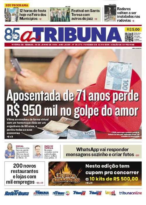 Imagem ilustrativa da imagem Confira os destaques do jornal A Tribuna deste sábado