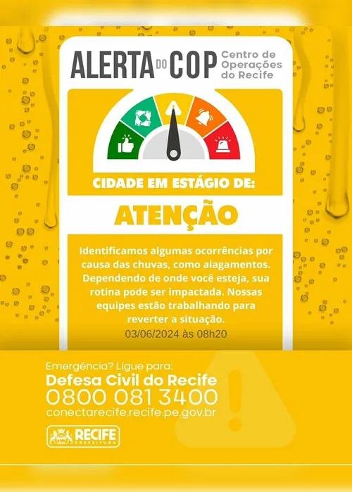 Imagem ilustrativa da imagem Recife entra em estágio de "atenção" por conta das chuvas