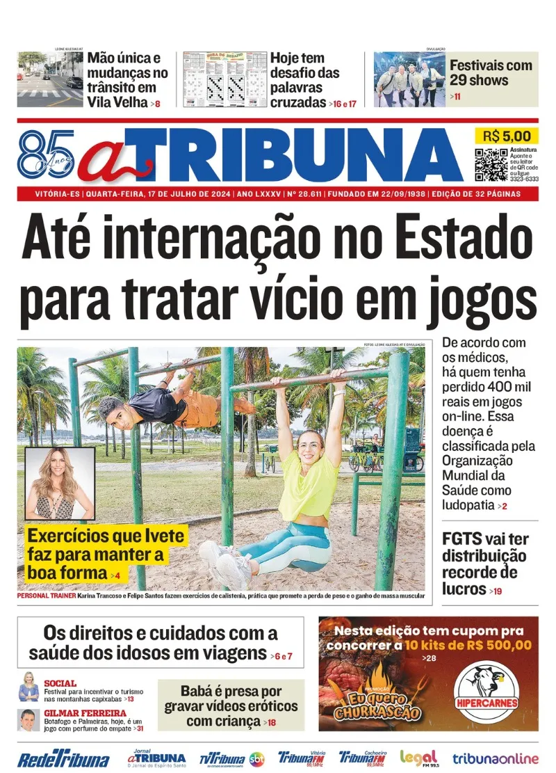 Imagem ilustrativa da imagem Confira os destaques do jornal A Tribuna desta quarta-feira