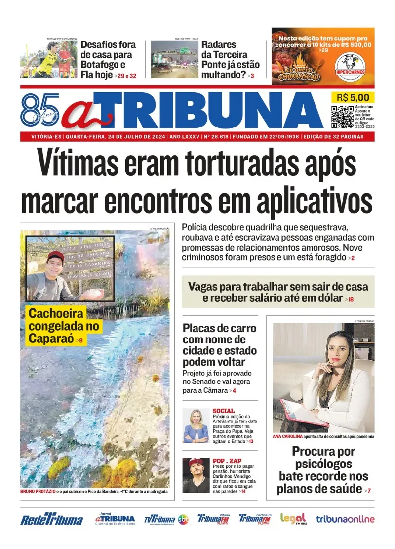 Imagem ilustrativa da imagem Confira os destaques do jornal A Tribuna desta quarta-feira