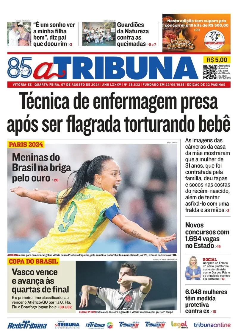 Imagem ilustrativa da imagem Confira os destaques do jornal A Tribuna desta quarta-feira