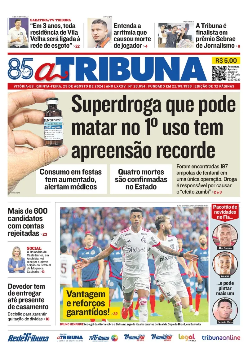 Imagem ilustrativa da imagem Confira os destaques do jornal A Tribuna desta quinta-feira