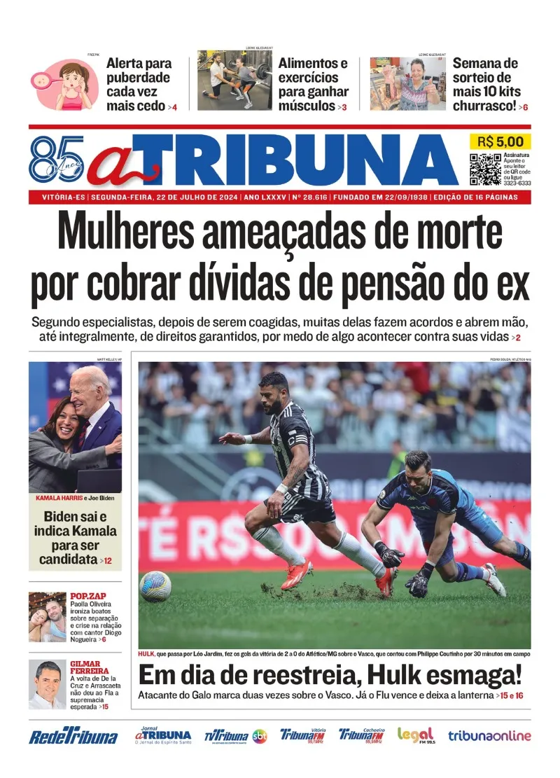 Imagem ilustrativa da imagem Confira os destaques do jornal A Tribuna desta segunda-feira