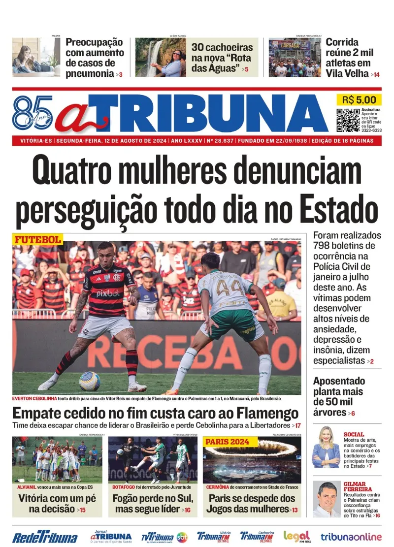 Imagem ilustrativa da imagem Confira os destaques do jornal A Tribuna desta segunda-feira