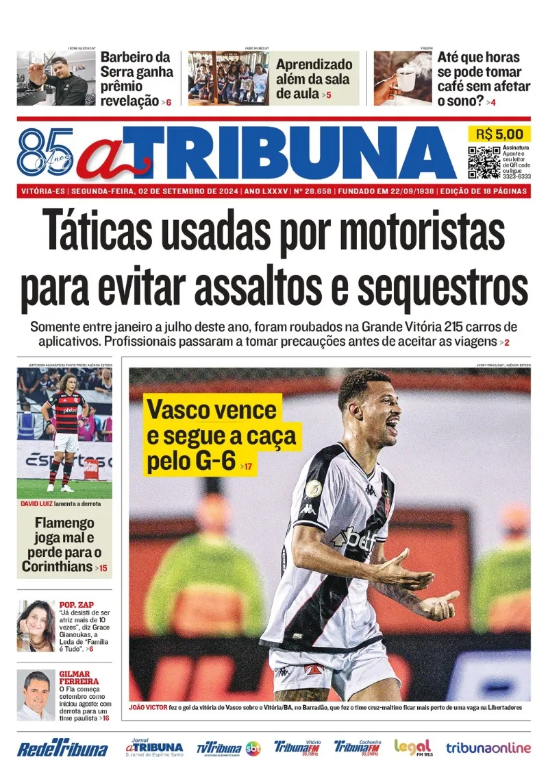 Imagem ilustrativa da imagem Confira os destaques do jornal A Tribuna desta segunda-feira