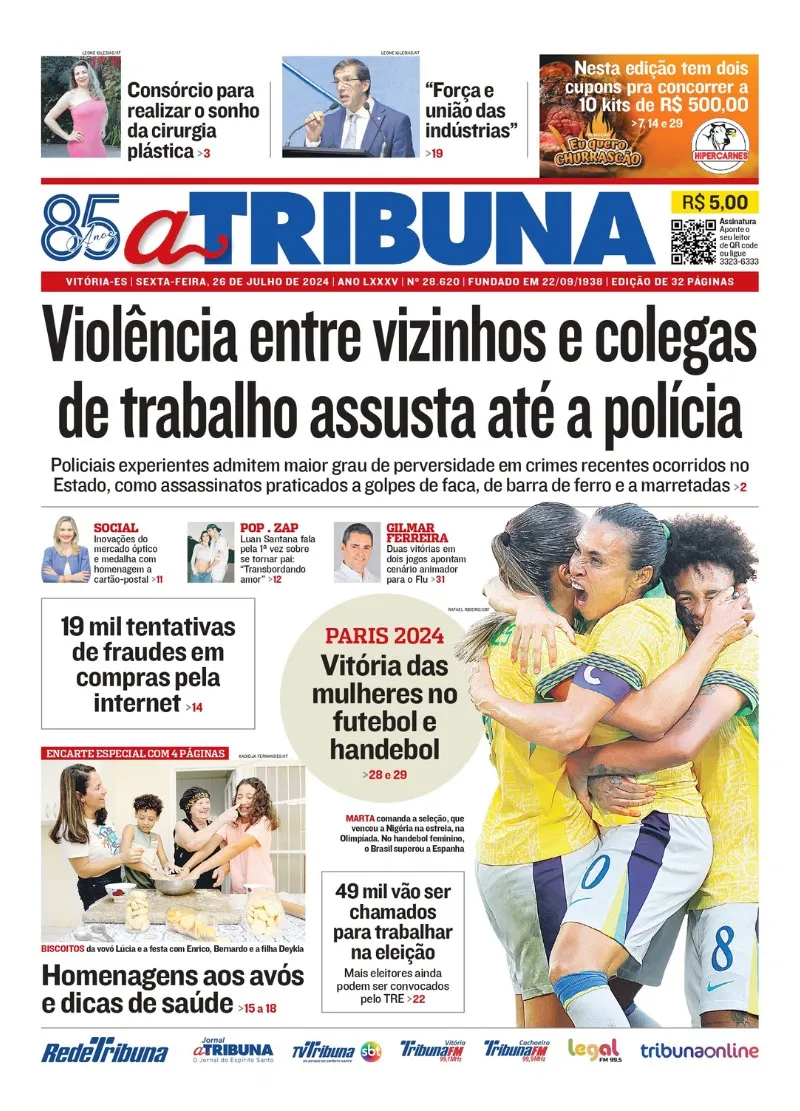 Imagem ilustrativa da imagem Confira os destaques do jornal A Tribuna desta sexta-feira