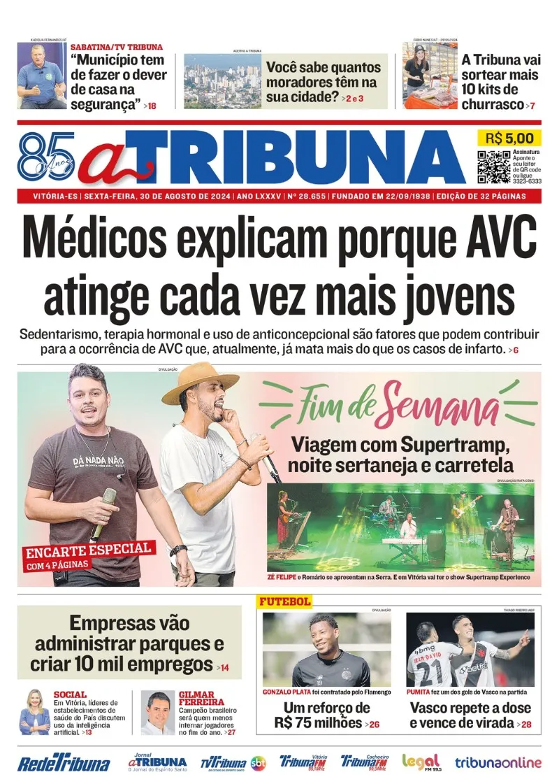 Imagem ilustrativa da imagem Confira os destaques do jornal A Tribuna desta sexta-feira