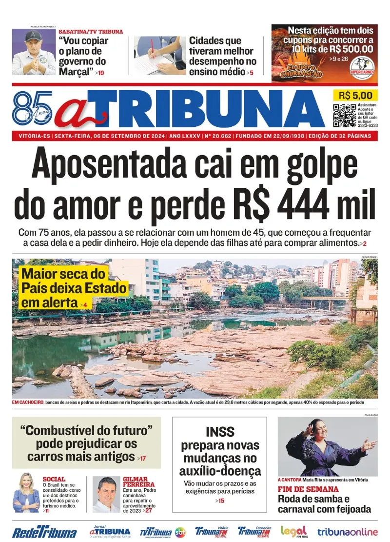 Imagem ilustrativa da imagem Confira os destaques do jornal A Tribuna desta sexta-feira