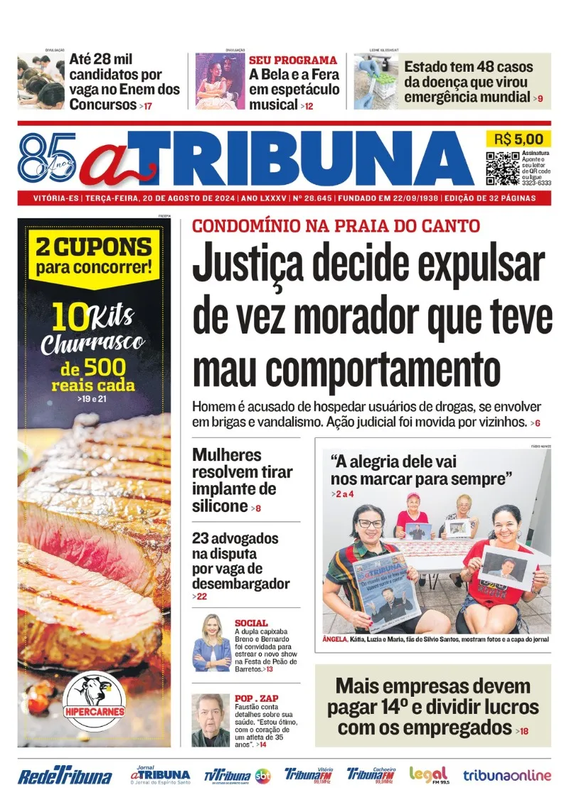 Imagem ilustrativa da imagem Confira os destaques do jornal A Tribuna desta terça-feira