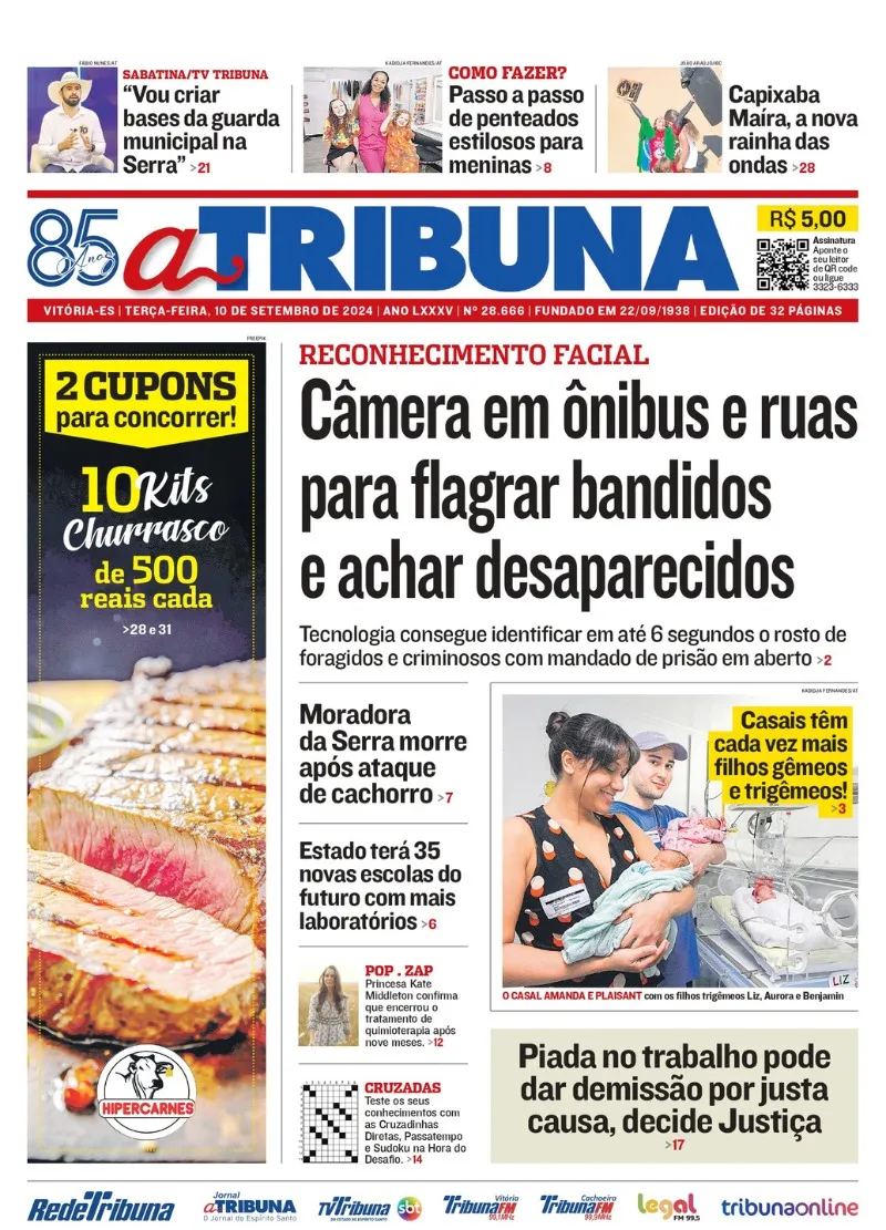 Imagem ilustrativa da imagem Confira os destaques do jornal A Tribuna desta terça-feira