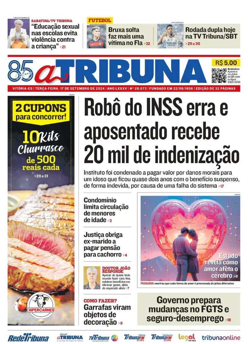 Imagem ilustrativa da imagem Confira os destaques do jornal A Tribuna desta terça-feira