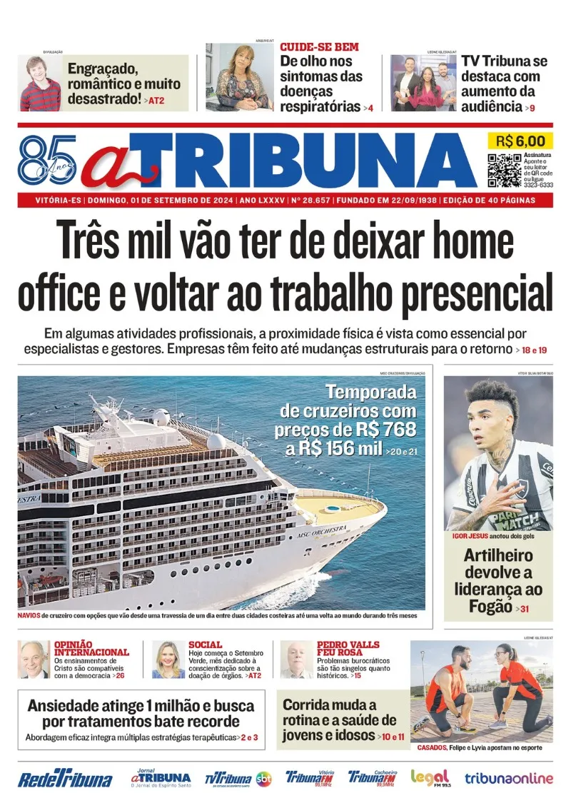 Imagem ilustrativa da imagem Confira os destaques do jornal A Tribuna deste domingo