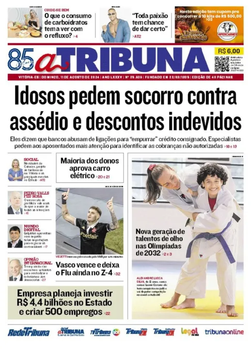 Imagem ilustrativa da imagem Confira os destaques do jornal A Tribuna deste domingo