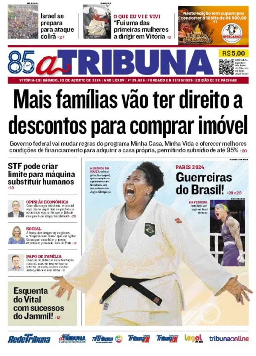 Imagem ilustrativa da imagem Confira os destaques do jornal A Tribuna deste sábado