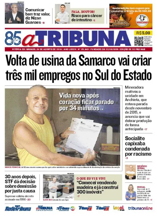 Imagem ilustrativa da imagem Confira os destaques do jornal A Tribuna deste sábado