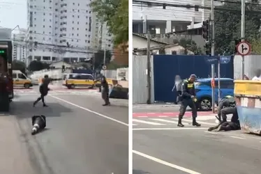 Imagem ilustrativa da imagem Foragido é preso ao agredir mulher e atirar cones contra policiais em Vila Velha