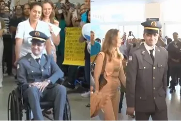 Imagem ilustrativa da imagem Soldado Saimen recebe alta e sai andando do hospital após 77 dias internado no ES