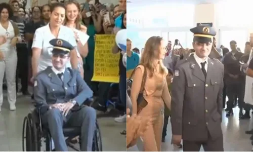 
          Imagem ilustrativa da imagem Soldado Saimen recebe alta e sai andando do hospital após 77 dias internado no ES
          