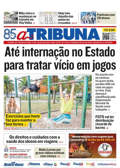 Imagem ilustrativa da imagem Confira os destaques do jornal A Tribuna desta quarta-feira