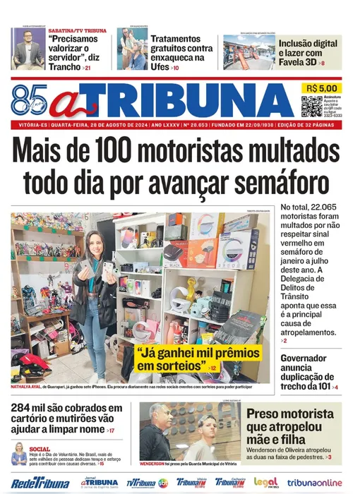 Imagem ilustrativa da imagem Confira os destaques do jornal A Tribuna desta quarta-feira