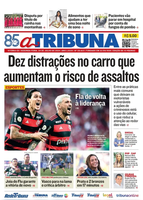 Imagem ilustrativa da imagem Confira os destaques do jornal A Tribuna desta segunda-feira