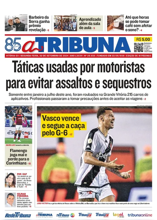 Imagem ilustrativa da imagem Confira os destaques do jornal A Tribuna desta segunda-feira