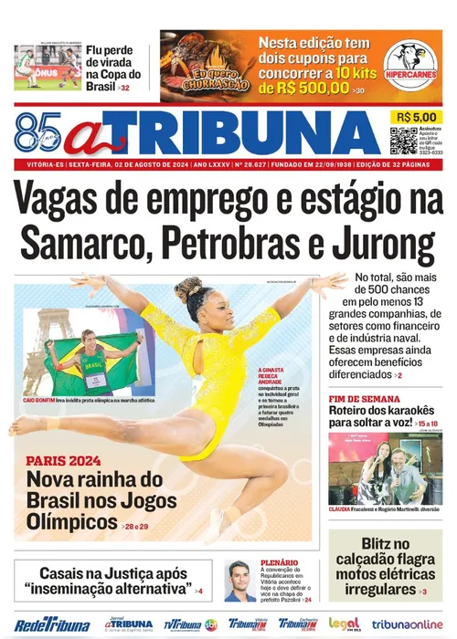 Imagem ilustrativa da imagem Confira os destaques do jornal A Tribuna desta sexta-feira