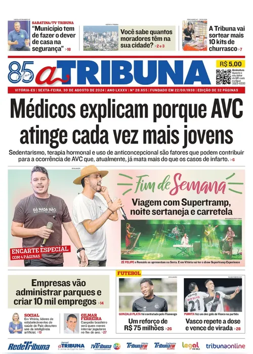 Imagem ilustrativa da imagem Confira os destaques do jornal A Tribuna desta sexta-feira