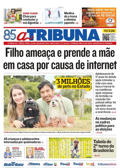 Imagem ilustrativa da imagem Confira os destaques do jornal A Tribuna desta terça-feira