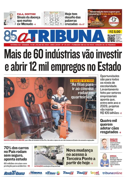 Imagem ilustrativa da imagem Confira os destaques do jornal A Tribuna deste sábado
