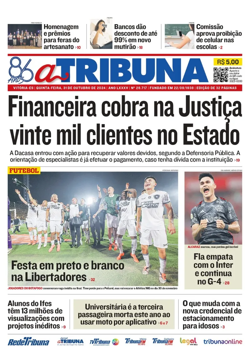 Imagem ilustrativa da imagem Confira os destaques do jornal A Tribuna desta quinta-feira