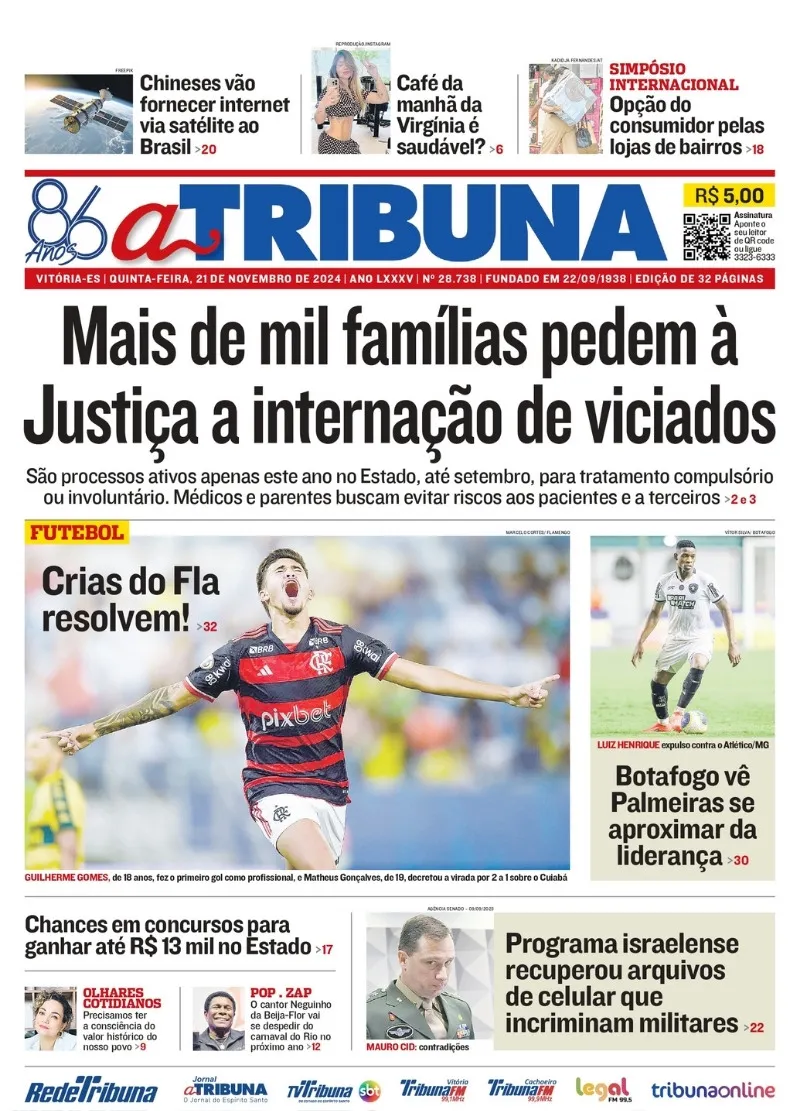 Imagem ilustrativa da imagem Confira os destaques do jornal A Tribuna desta quinta-feira