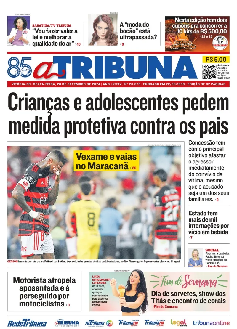 Imagem ilustrativa da imagem Confira os destaques do jornal A Tribuna desta sexta-feira