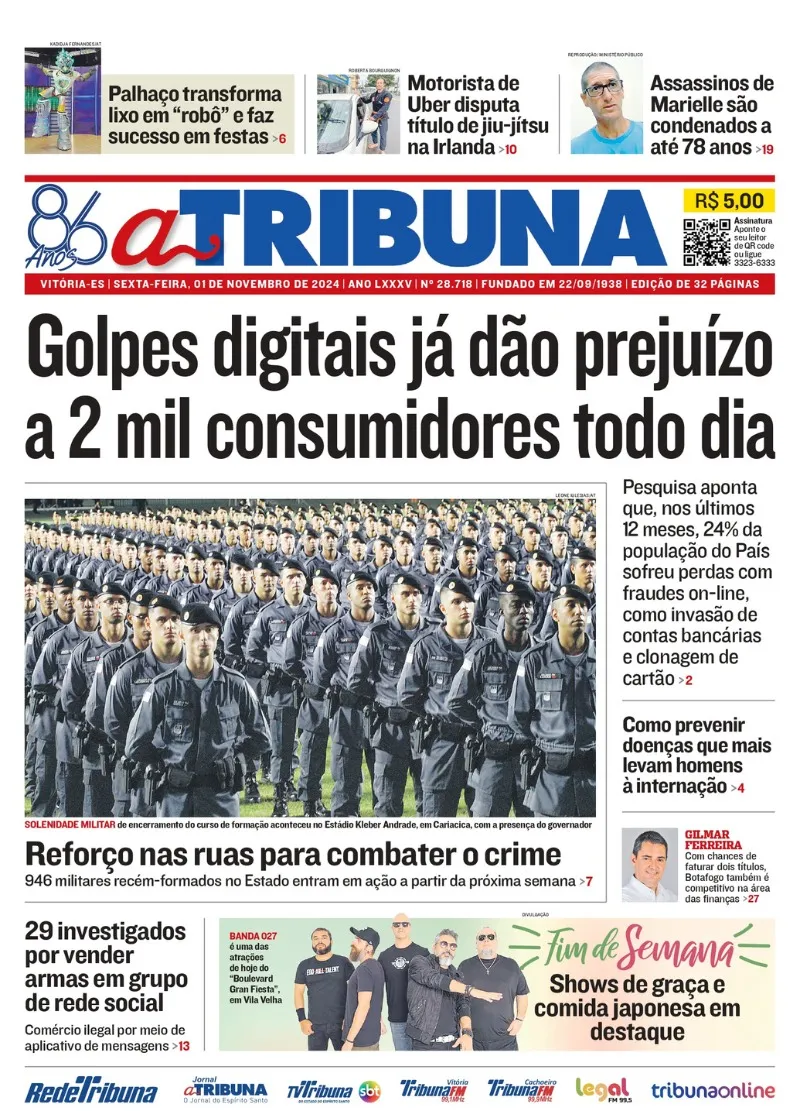 Imagem ilustrativa da imagem Confira os destaques do jornal A Tribuna desta sexta-feira