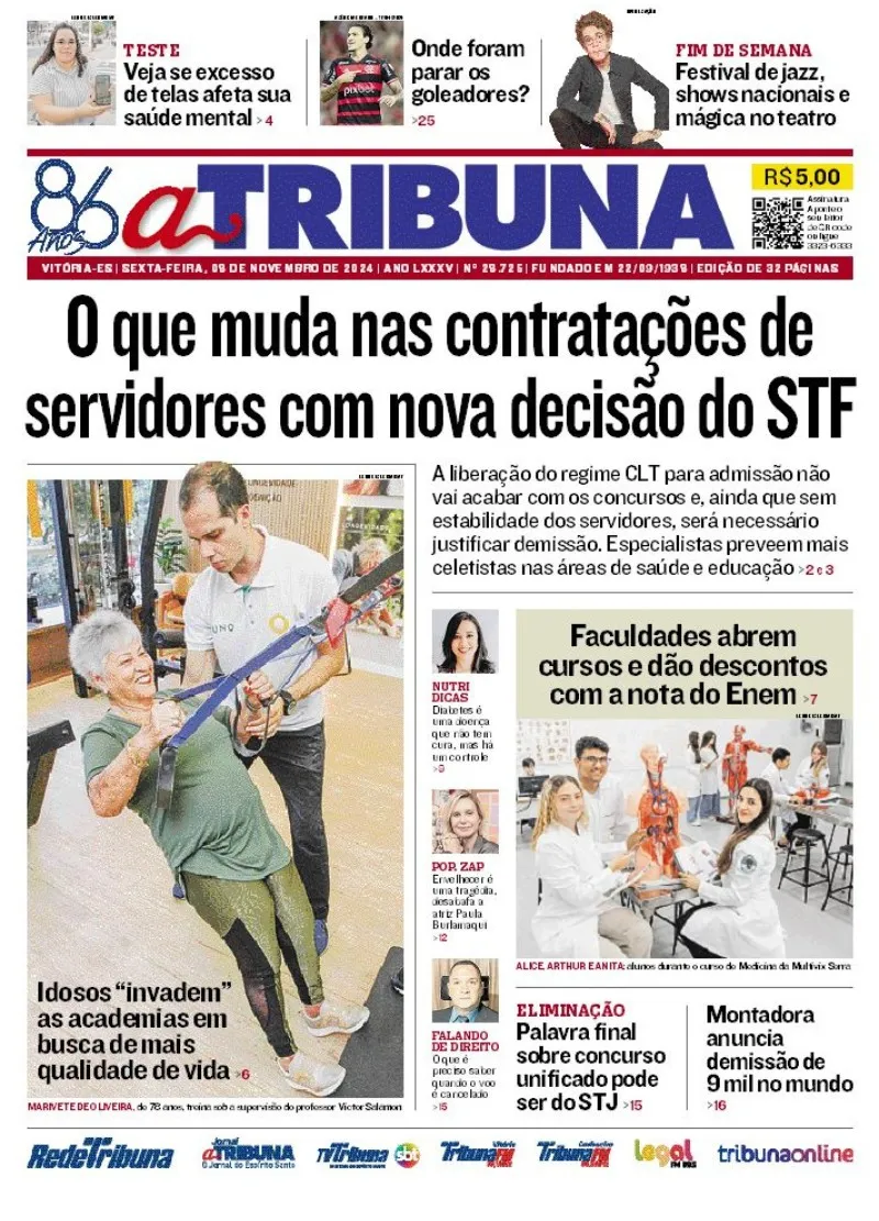 Imagem ilustrativa da imagem Confira os destaques do jornal A Tribuna desta sexta-feira