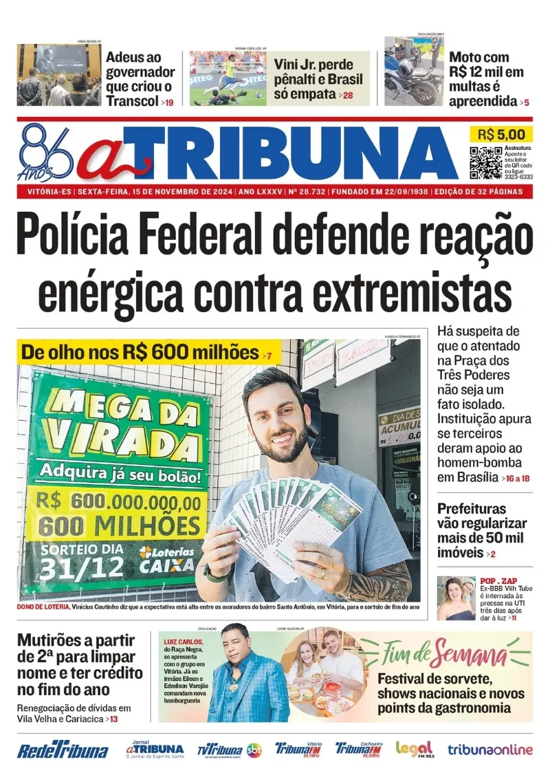 Imagem ilustrativa da imagem Confira os destaques do jornal A Tribuna desta sexta-feira