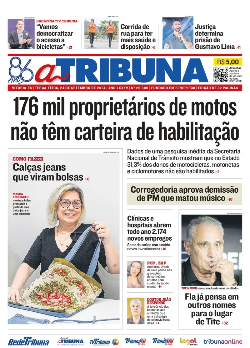 Imagem ilustrativa da imagem Confira os destaques do jornal A Tribuna desta terça-feira