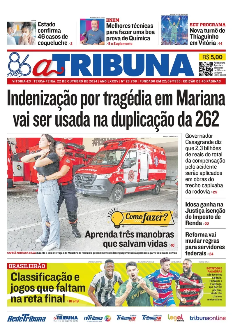 Imagem ilustrativa da imagem Confira os destaques do jornal A Tribuna desta terça-feira