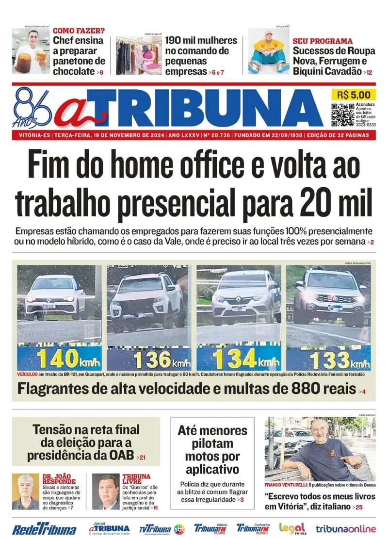 Imagem ilustrativa da imagem Confira os destaques do jornal A Tribuna desta terça-feira