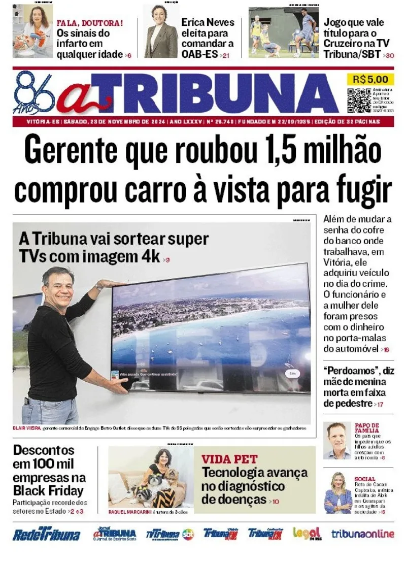 Imagem ilustrativa da imagem Confira os destaques do jornal A Tribuna deste sábado